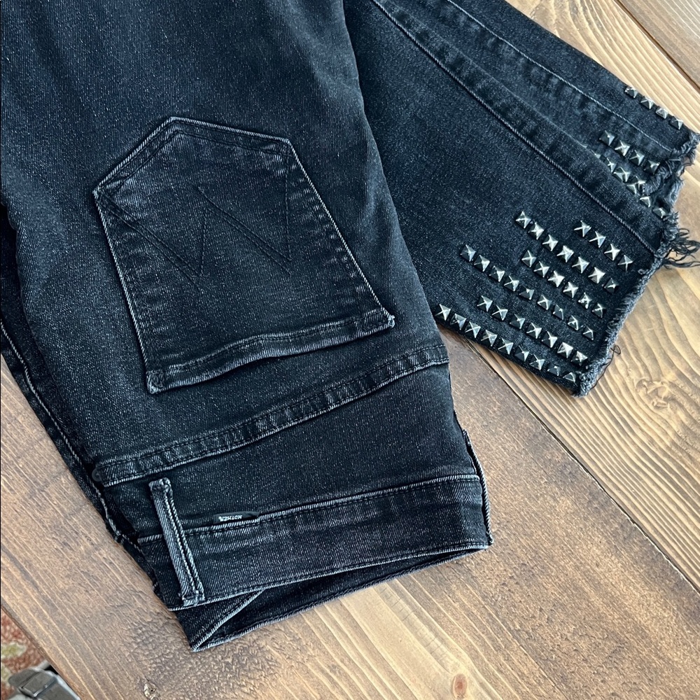 MOTHER Black Cropped Jeans with Studded Hem - Picture 5 of 5